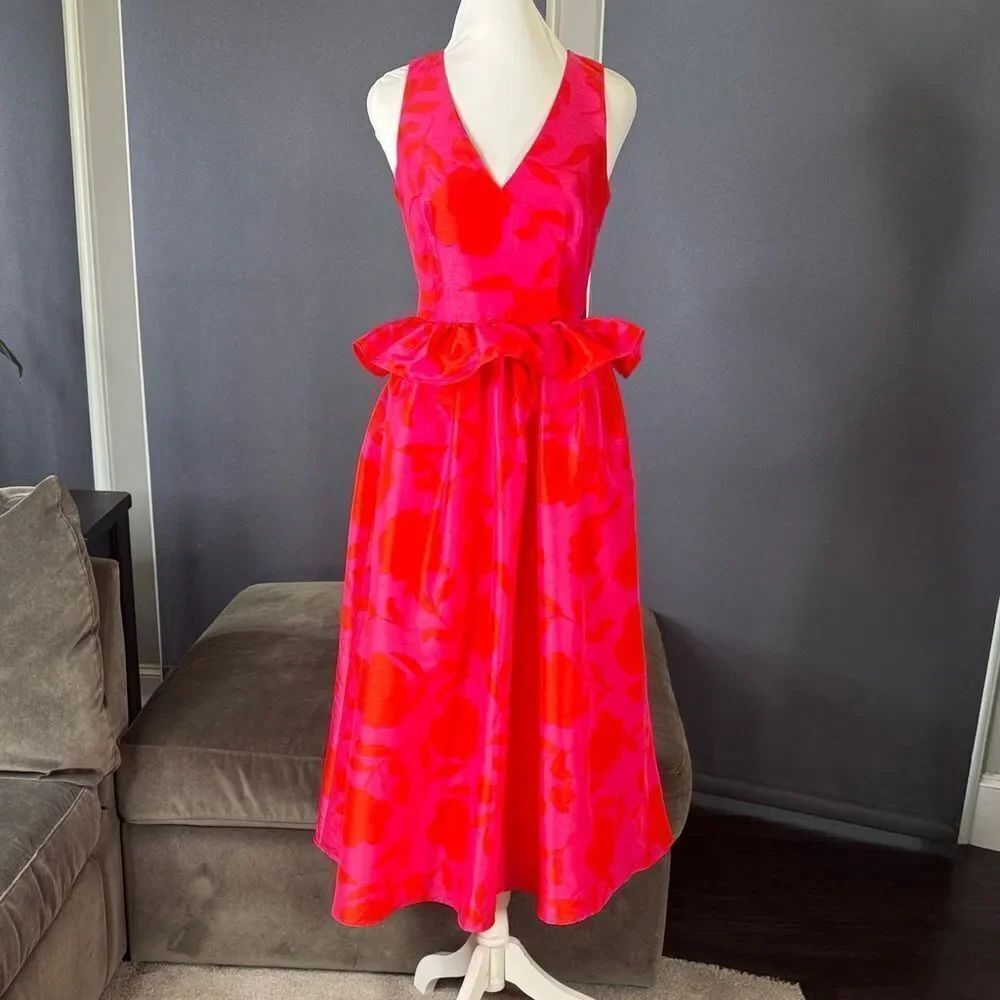 Women’s Kate Spade x Target Rose Peplum Pink Midi Dress V-Neck Size 00 NWOT